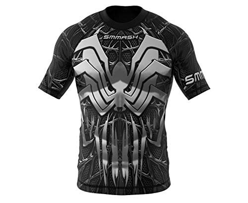 SMMASH Venomour Rashguard Hombre Manga Corta, Camisetas Hombre para MMA, Artes Marciales, Krav Maga, BJJ, K1, Karate, Material Transpirable y Antibacteriano