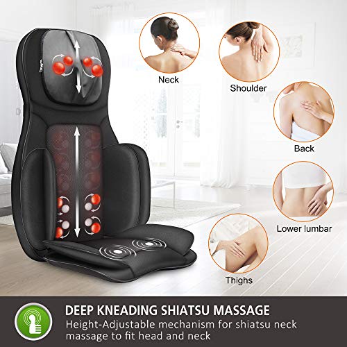 Snailax Cojín de Masaje de Cuerpo Complete - Masajeador de cuello y espalda Shiatsu con compresor de calor y aire, Asiento de masaje de amasamiento, masajeador de Shiatsu para aliviar la fatiga