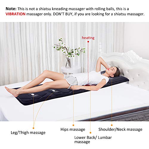 Snailax Colchón de masaje calefactado - 10 motores Cojín de colchón de masaje vibrante con 2 almohadillas térmicas para todo el cuerpo, masaje con calor, relajación muscular SL391S