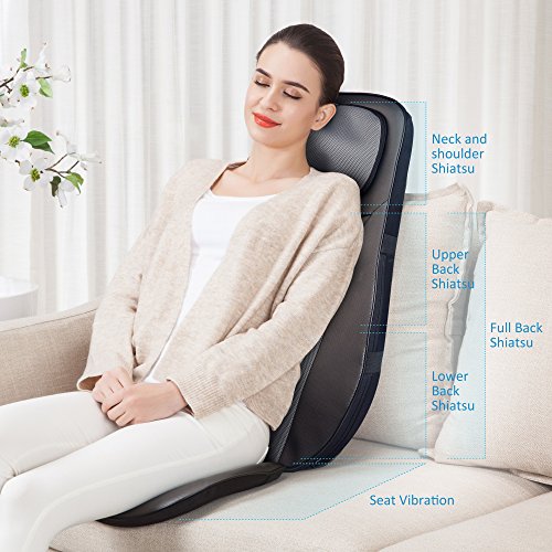 SNAILAX Silla de masaje Cojín de masaje de espalda Shiatsu con función de calor - Asiento de masaje para masaje de cuello y espalda para la oficina en el hogar SL233-ES SNAILAX Silla de masaje Cojín de masaje de espalda Shiatsu con función de calor - Asiento de masaje para masaje de cuello y espalda para la oficina en el hogar SL233-ES