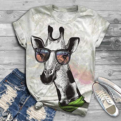 Snakell Camiseta de Mujer Manga Corta Gato Impresión Blusa Camisa Cuello Redondo Basica Camiseta Suelto Tops Casual Fiesta T-Shirt Original tee Mujer Camiseta Estampado 3D Top Camisa