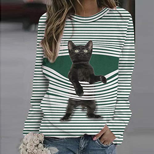 Snakell Sudadera con Estampado de Gatos Linda para Mujer Camiseta gráfica Tops de Manga Larga Blusa Pullover, Blusa de Mujer, Mujer Casual Camiseta de Manga Larga para Mujer