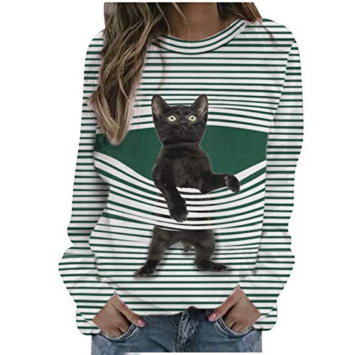 Snakell Sudadera con Estampado de Gatos Linda para Mujer Camiseta gráfica Tops de Manga Larga Blusa Pullover, Blusa de Mujer, Mujer Casual Camiseta de Manga Larga para Mujer