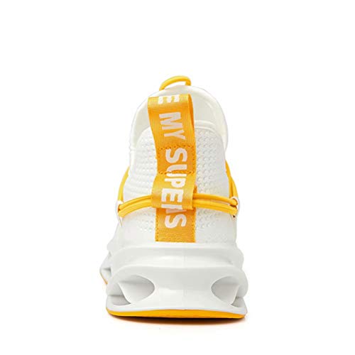 Sneakers Hombre Malla Tejida con Mosca Zapatos De Running Transpirables Casual Zapatos Gimnasio Zapatillas De Deporte Blanco 39