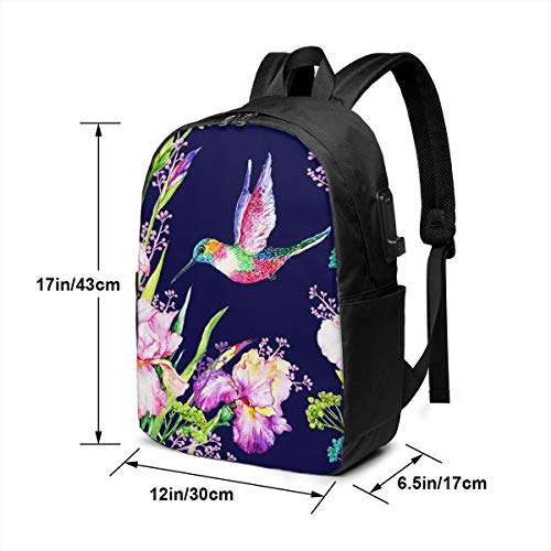 SNFDFS Mochila Bolsas con Puerto USB 15,6 Pulgadas, Moda Mochila De Viaje Camping Casual Mochila Lirios Flor zumbido Mochila Escolar Mochila