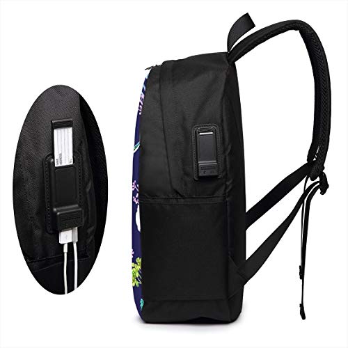 SNFDFS Mochila Bolsas con Puerto USB 15,6 Pulgadas, Moda Mochila De Viaje Camping Casual Mochila Lirios Flor zumbido Mochila Escolar Mochila