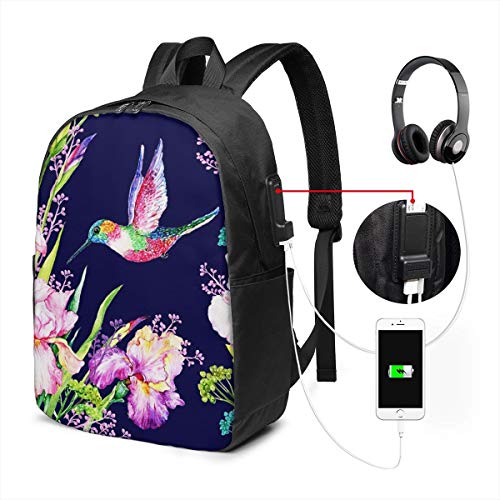 SNFDFS Mochila Bolsas con Puerto USB 15,6 Pulgadas, Moda Mochila De Viaje Camping Casual Mochila Lirios Flor zumbido Mochila Escolar Mochila