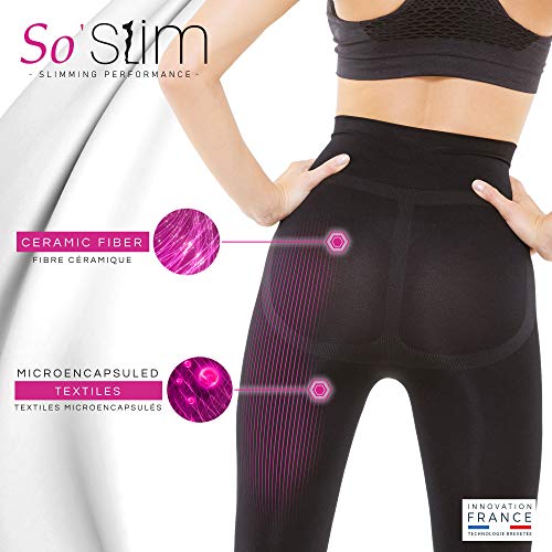 So Slim – Leggings anticelulítico para mujer – Acción adelgazante y efecto push Up – Tecnología francesa Cosméto Ceremic Negro M