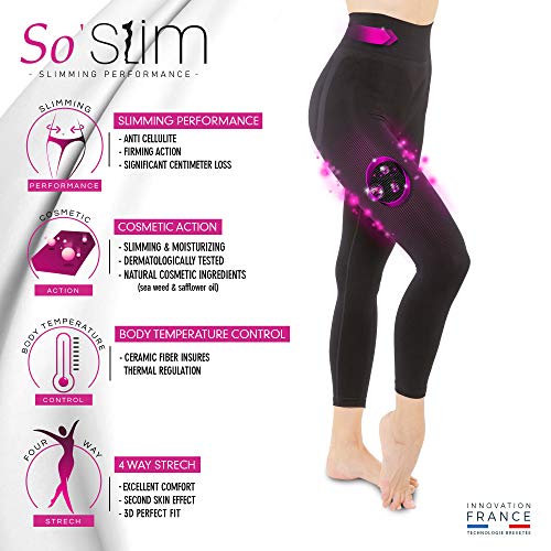 So Slim – Leggings anticelulítico para mujer – Acción adelgazante y efecto push Up – Tecnología francesa Cosméto Ceremic Negro M