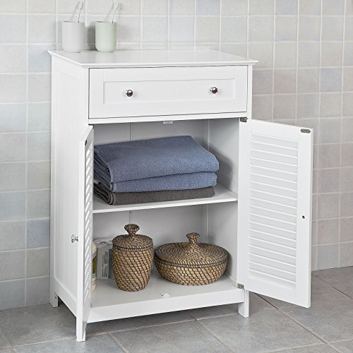 SoBuy Armario de almacenaje Mueble Auxiliar para baño- 1 cajones y 2 Puertas FRG238-W,ES