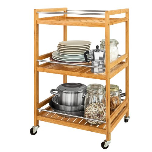 SoBuy® Estantería de cocina, carrito de cocina, estantería de baño de bambú con ruedas FKW11-N SoBuy® Estantería de cocina, carrito de cocina, estantería de baño de bambú con ruedas FKW11-N