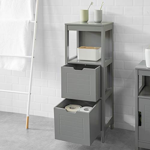 SoBuy FRG127-SG Mueble Columna de baño Armario para baño-1 estantes y 2 Cajones ES (Gris Oscuro)