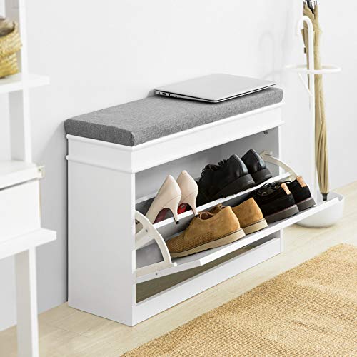 SoBuy FSR82-L-W Banco Zapatero con 1 Cajón Organizador para Zapatos 75 x 24 x 51 cm ES