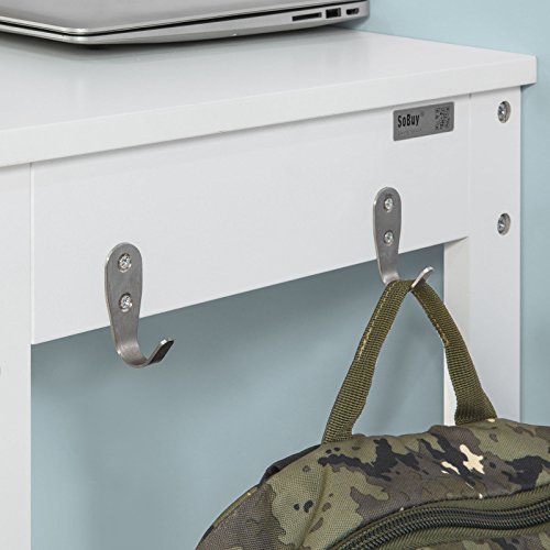 SoBuy FWT43-W,Escritorio con Un Cajón y 2 Percheros,H76 cm,Mesa de Ordenador SoBuy FWT43-W,Escritorio con Un Cajón y 2 Percheros,H76 cm,Mesa de Ordenador