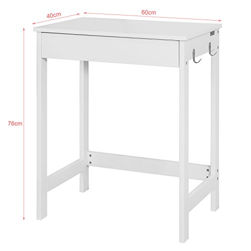 SoBuy FWT43-W,Escritorio con Un Cajón y 2 Percheros,H76 cm,Mesa de Ordenador SoBuy FWT43-W,Escritorio con Un Cajón y 2 Percheros,H76 cm,Mesa de Ordenador