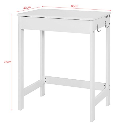 SoBuy FWT43-W,Escritorio con Un Cajón y 2 Percheros,H76 cm,Mesa de Ordenador