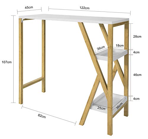 SoBuy FWT56-W Mesa de Bar Mesa Alta de Cocina con 2 bandejas 122 x 45 x 107 cm,ES (Mesa)