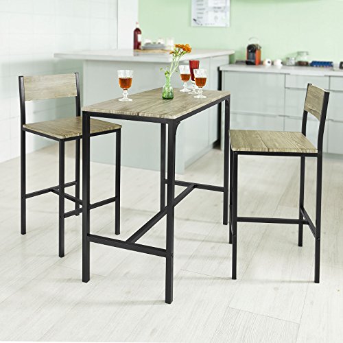 SoBuy Juegos de Muebles Altas, Mesa de Cafetería, 3 Piezas Set de Balcón, Set de Bar, OGT03-N, ES (2 Sillas)