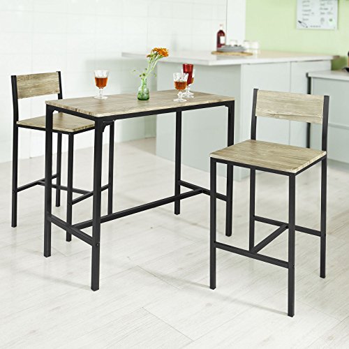 SoBuy Juegos de Muebles Altas, Mesa de Cafetería, 3 Piezas Set de Balcón, Set de Bar, OGT03-N, ES (2 Sillas)