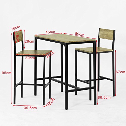 SoBuy Juegos de Muebles Altas, Mesa de Cafetería, 3 Piezas Set de Balcón, Set de Bar, OGT03-N, ES (2 Sillas)