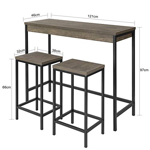 SoBuy OGT30-N Set de mesa y taburetes de estilo industrial mesa alta de bar + 2 taburetes Juego de barra Mesa alta ES