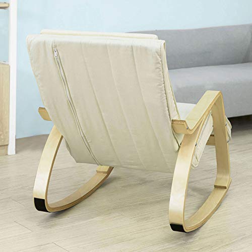 SoBuy Silla de relax, mecedora (reposapiernas ajustable), sillón de relax FST16-W (beige) (Mecedora)