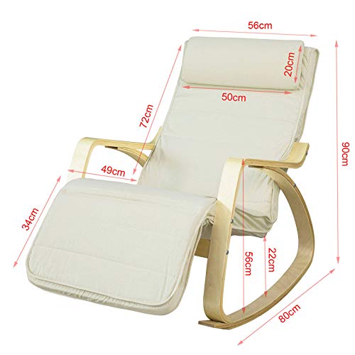 SoBuy Silla de relax, mecedora (reposapiernas ajustable), sillón de relax FST16-W (beige) (Mecedora)