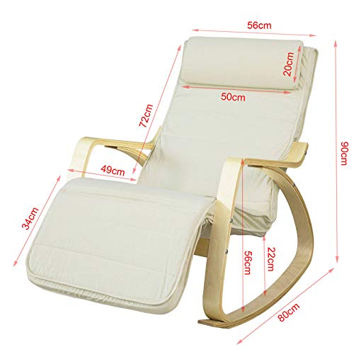 SoBuy Silla de relax, mecedora (reposapiernas ajustable), sillón de relax FST16-W (beige) (Mecedora) SoBuy Silla de relax, mecedora (reposapiernas ajustable), sillón de relax FST16-W (beige) (Mecedora)