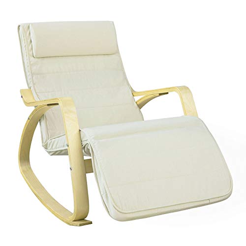 SoBuy Silla de relax, mecedora (reposapiernas ajustable), sillón de relax FST16-W (beige) (Mecedora)