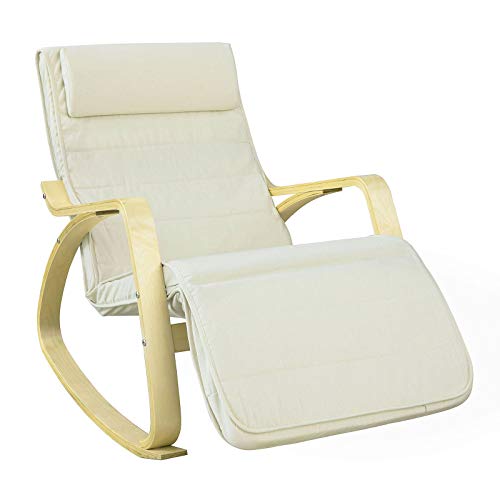 SoBuy Silla de relax, mecedora (reposapiernas ajustable), sillón de relax FST16-W (beige) (Mecedora) SoBuy Silla de relax, mecedora (reposapiernas ajustable), sillón de relax FST16-W (beige) (Mecedora)