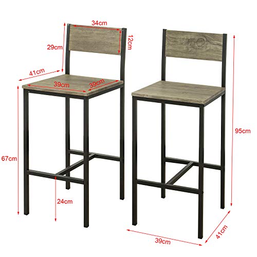 SoBuy®Lote de 2 taburetes con Respaldo,Taburete de Bar, Capacidad hasta 100 Kg,H95cm, FST53X2, ES (FST53X2) SoBuy®Lote de 2 taburetes con Respaldo,Taburete de Bar, Capacidad hasta 100 Kg,H95cm, FST53X2, ES (FST53X2)