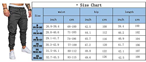Socluer Cinturón de algodón elástico de los Hombres Pantalones de Carga Largos con cordón Bolsillos Laterales Pantalones Deportivos Pantalones de Jogging Ropa Deportiva
