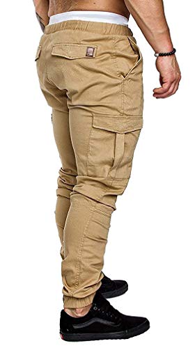 Socluer Cinturón de algodón elástico de los Hombres Pantalones de Carga Largos con cordón Bolsillos Laterales Pantalones Deportivos Pantalones de Jogging Ropa Deportiva