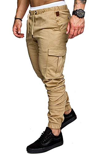 Socluer Cinturón de algodón elástico de los Hombres Pantalones de Carga Largos con cordón Bolsillos Laterales Pantalones Deportivos Pantalones de Jogging Ropa Deportiva Socluer Cinturón de algodón elástico de los Hombres Pantalones de Carga Largos con cordón Bolsillos Laterales Pantalones Deportivos Pantalones de Jogging Ropa Deportiva