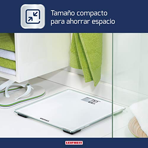 Soehnle Style Sense Compact 200 - Báscula digital corporal con pantalla LCD fácilmente legible, plana, peso de baño en tamaño compacto, color Blanco