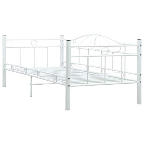 Sofá Cama Diván Estructura de Cama Individual Blanca/Negra Marco Metálico Moderna para Colchones de 90 x 200 cm para Adultos Niños Adolescentes Dormitorios [EU Stock]