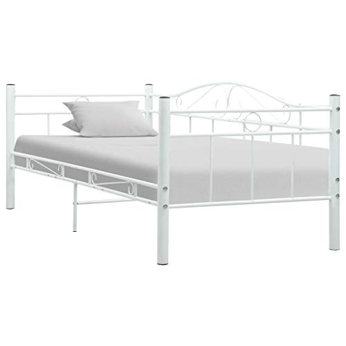 Sofá Cama Diván Estructura de Cama Individual Blanca/Negra Marco Metálico Moderna para Colchones de 90 x 200 cm para Adultos Niños Adolescentes Dormitorios [EU Stock]