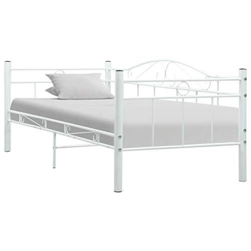 Sofá Cama Diván Estructura de Cama Individual Blanca/Negra Marco Metálico Moderna para Colchones de 90 x 200 cm para Adultos Niños Adolescentes Dormitorios [EU Stock]