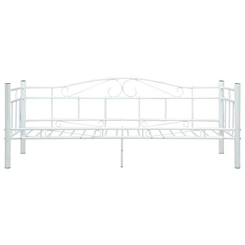 Sofá Cama Diván Estructura de Cama Individual Blanca/Negra Marco Metálico Moderna para Colchones de 90 x 200 cm para Adultos Niños Adolescentes Dormitorios [EU Stock]