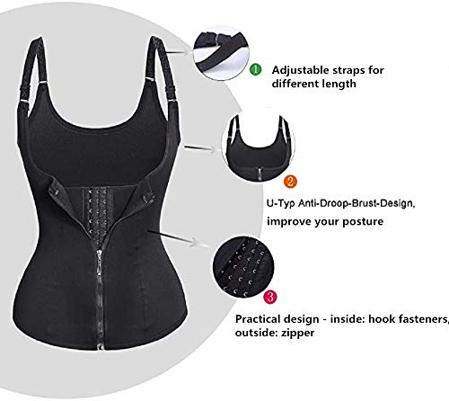 SOFIT Fajas Reductoras Corset Mujer Cincher Bustiers Corsé Adelgazantes Compresion para Entrenamiento Deporte Chaleco de Sudor (M, Negro)