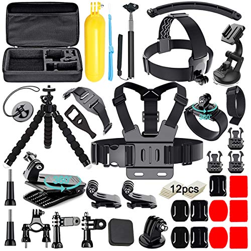 Soft Digits de Accesorios para GoPro Hero 6 Hero7 Hero 2018 para Xiaomi Yi para AKASO, Para la Mayoría de las Cámaras Deportivas 50-en-1 Kit de Accesorios con Estuche (Negro)