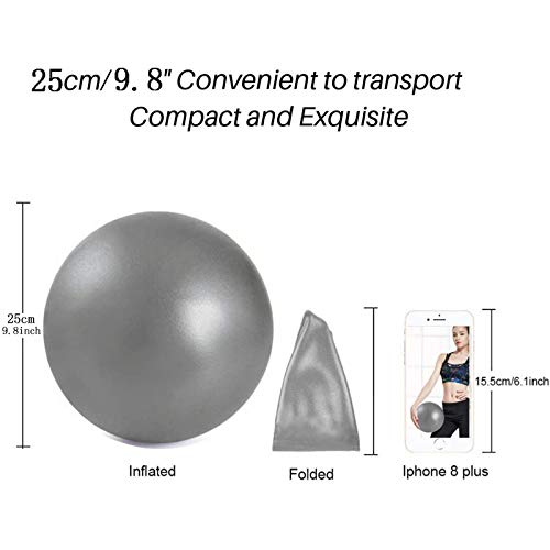 Softball Pilates, Mini Pelota de Ejercicio de 25cm, Anti-Burst Ballon Fitness, Softball Pilates para Gimnasio, Yoga, Masaje y Pilates en Casa (Gris)