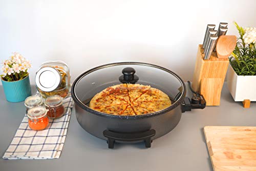 SOGO SS-10105 Multicazuela Eléctrica. Paellera, Sartén Eléctrica para Paella y Pizza, con Revestimiento de Piedra de 42cm de diámetro y 9cm de Profundidad. Base Antiadherente Libre de PFOA. 1500W