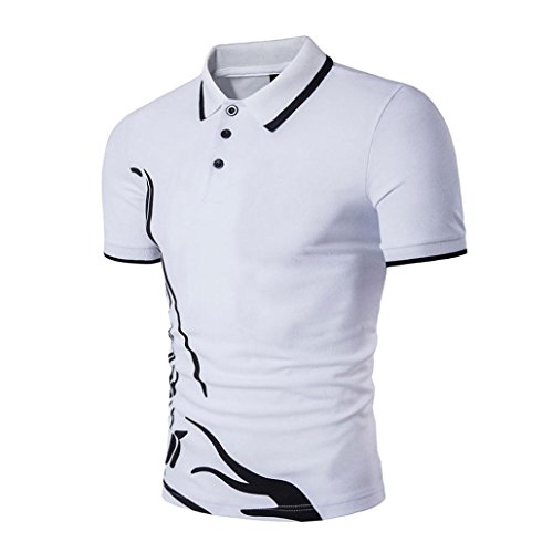 Solapa de negocios de calidad de los hombres de Yvelands sola camiseta de manga corta de los deportes casuales Camisetas Tops (Blanco, XXL)