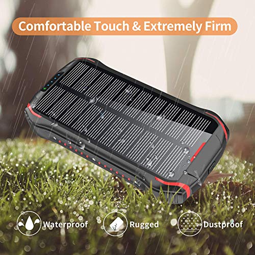 Solar PowerBank 26800mAh Cargador Solar, QI Carga inalámbrico, batería Externa de 4 Puertos (USB/QI), Carga rápida 3.1A Tipo C para Tabletas, Teléfono móvil, Linterna LED 18 para Viajes de Campamento