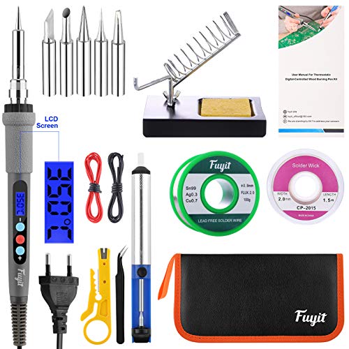 Soldador de Estaño, Fuyit Profesional Soldador Electronica con Escritura LCD, 60W Temperatura Regulable 180〜480℃/356〜896℉ Soldador de Estaño, Fuyit Profesional Soldador Electronica con Escritura LCD, 60W Temperatura Regulable 180〜480℃/356〜896℉