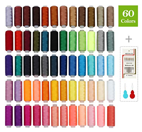 SOLEDI Kit de Costura de Bobinas de 60 Hilos de Colores para Coser, 16 Agujas para Coser y 2 Enhebradores Adecuados para Coser ropa a Mano y a máquina - Acolchado - Bordado - Costura