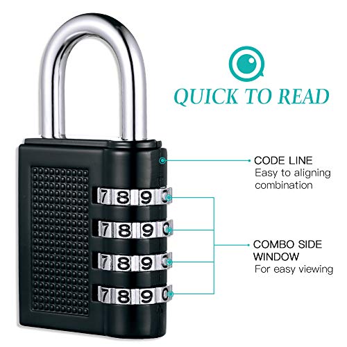 Soleebee 2 Piezas Candado Combinacion con Combinación 4-Dígitos Prueba de Intemperie Candado de Combinación para el Gimnasio de la Escuela, Local de Deportes, Equipaje (Negro)