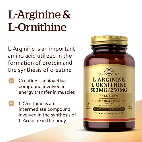 Solgar L-Arginina 500 mg/L-Ornitina Cápsulas vegetales de 250 mg - Envase de 50