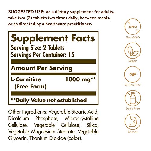 Solgar L-Carnitina Comprimidos de 500 mg - Envase de 30 Solgar L-Carnitina Comprimidos de 500 mg - Envase de 30